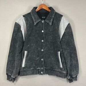 Stoosh Premium Bomber Jacket Women's Medium Black Gray Button Snap Pockets